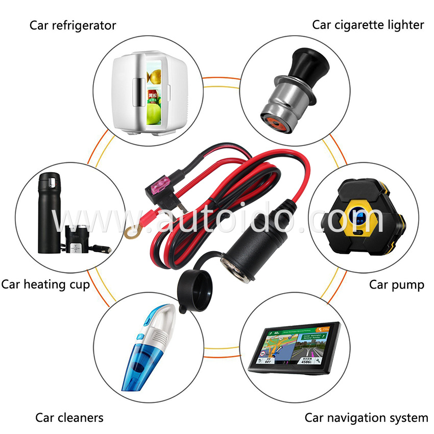 12V/24V 10A/15A Fuse Circuit TAP and Battery Eyelet Terminals to Car Cigarette Lighter Socket Cable